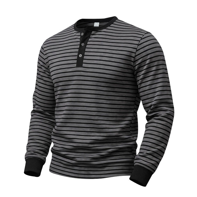Herren Gestreiftes Langarm-Henleyshirt aus Baumwolljersey mit Knopfleiste Drune