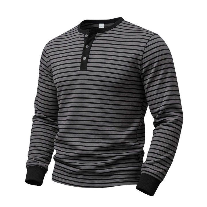 Herren Gestreiftes Langarm-Henleyshirt aus Baumwolljersey mit Knopfleiste Drune