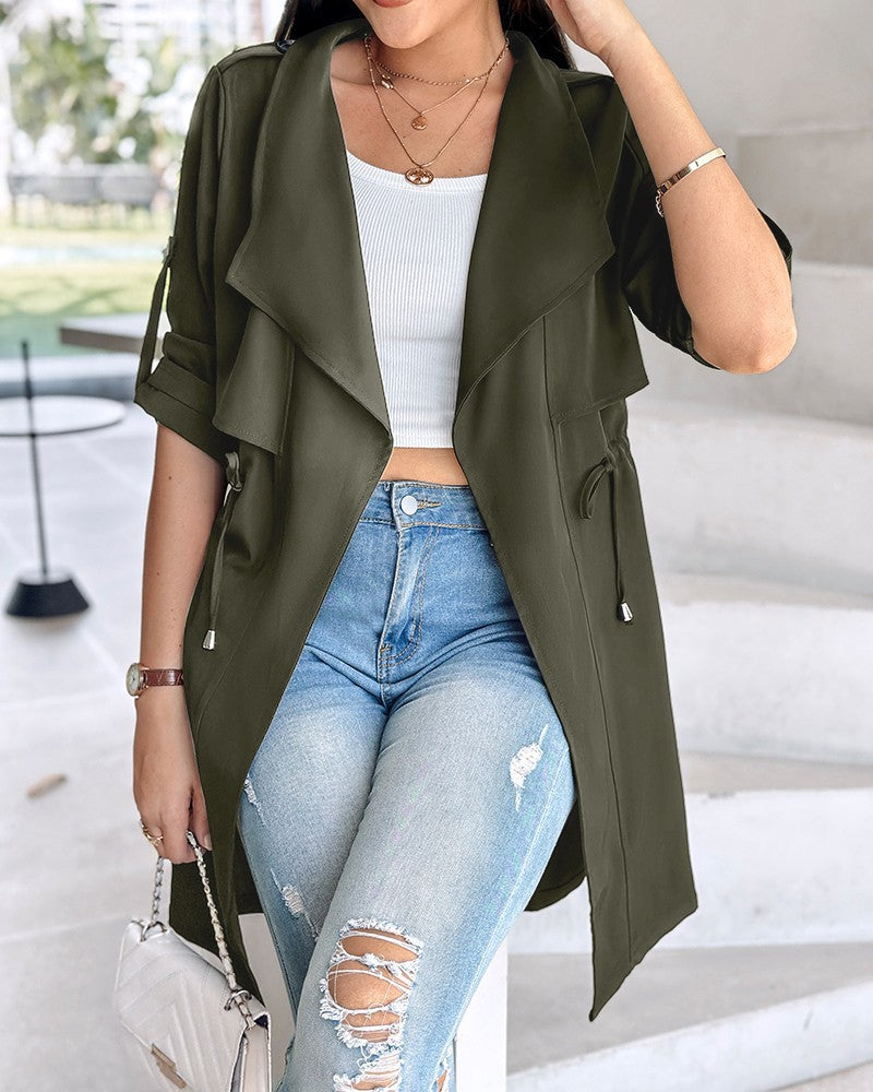 Damen Modische Trenchcoatjacke mit tiefem V-Ausschnitt und praktischen Taschen Drune