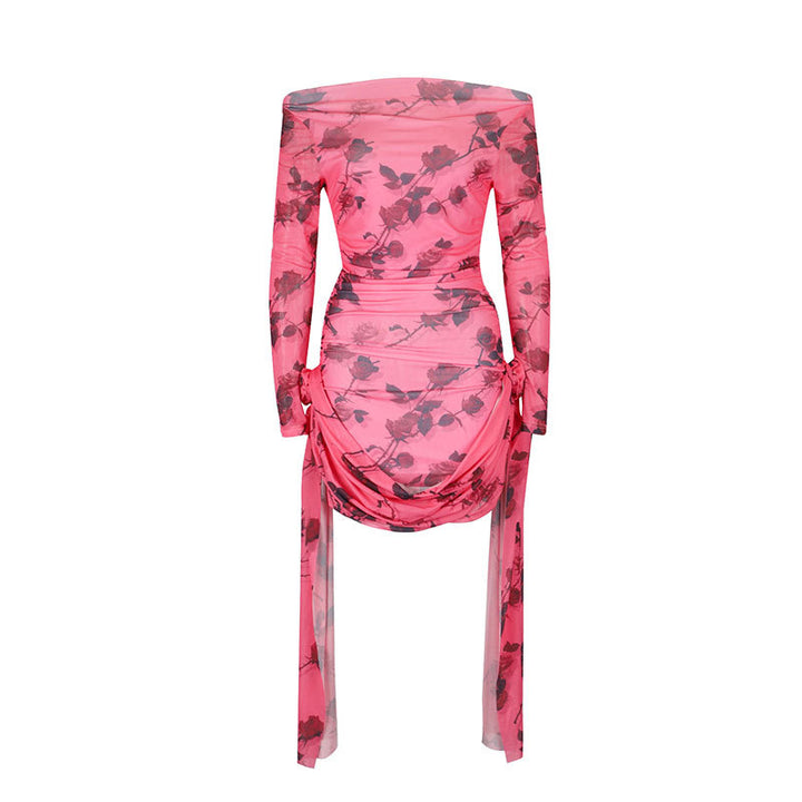 Damen Off-Shoulder Minikleid mit floralen Rüschen und eleganter Taillierung Drune