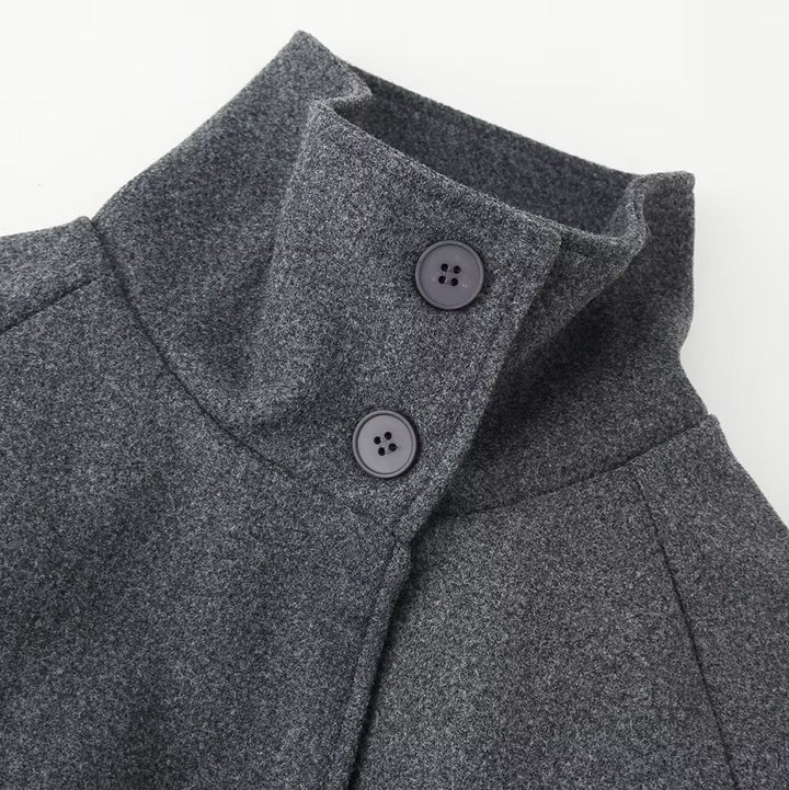 Damen elegante Übergangsjacke mit hochgeschlossenem Kragen und Taillengürtel Drune