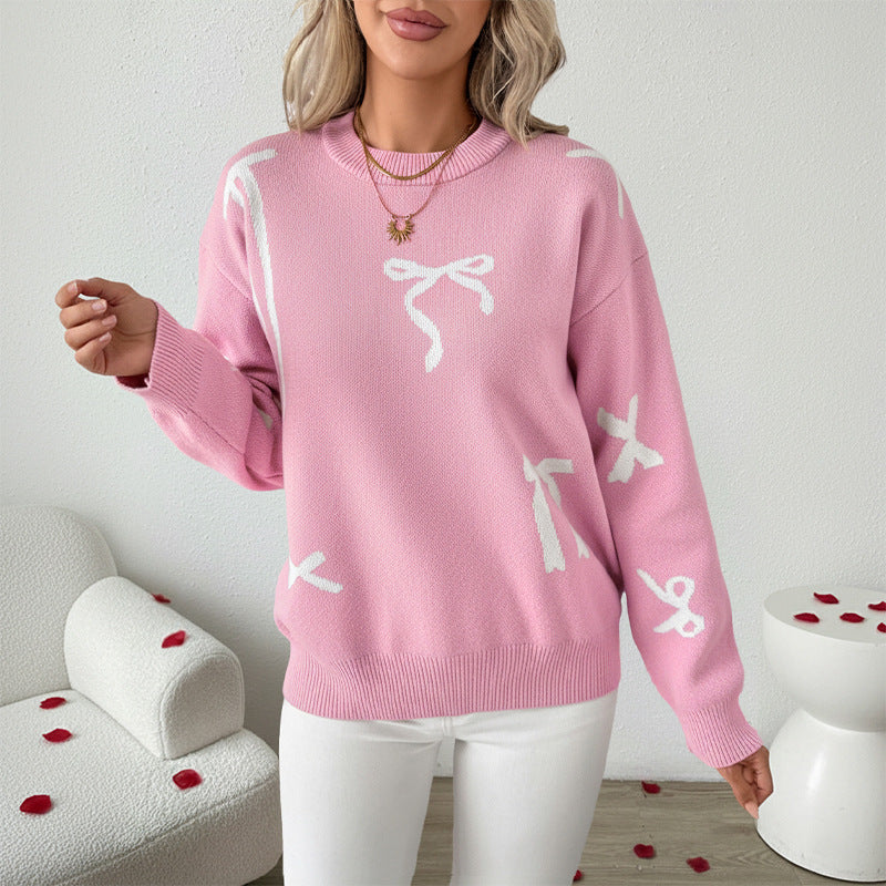 Damen Verspielter Pullover mit Schleifenmotiven Drune