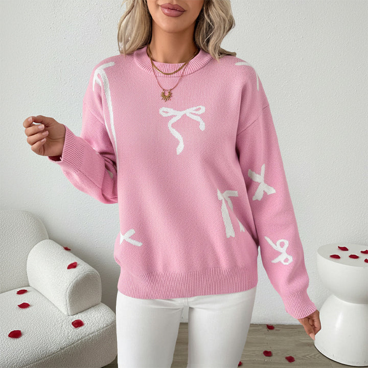 Damen Verspielter Pullover mit Schleifenmotiven Drune