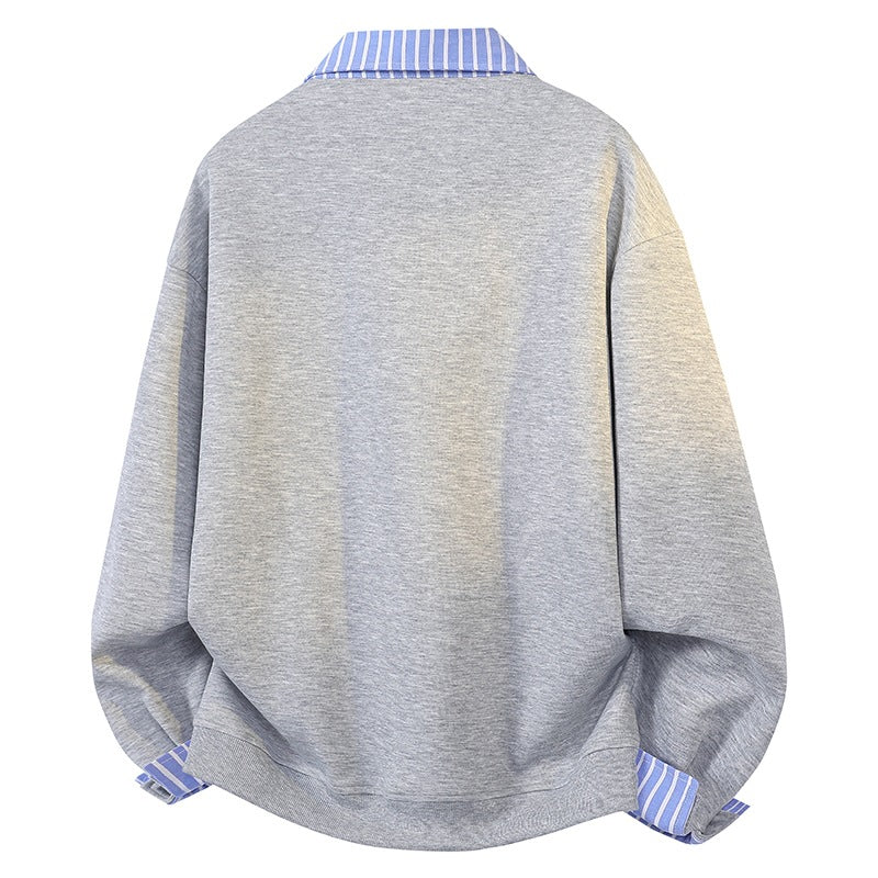 Damen Oversize-Sweatshirt mit Hemdkragen & Halbzip im Lagenlook Drune