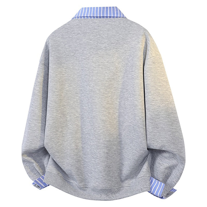 Damen Oversize-Sweatshirt mit Hemdkragen & Halbzip im Lagenlook Drune
