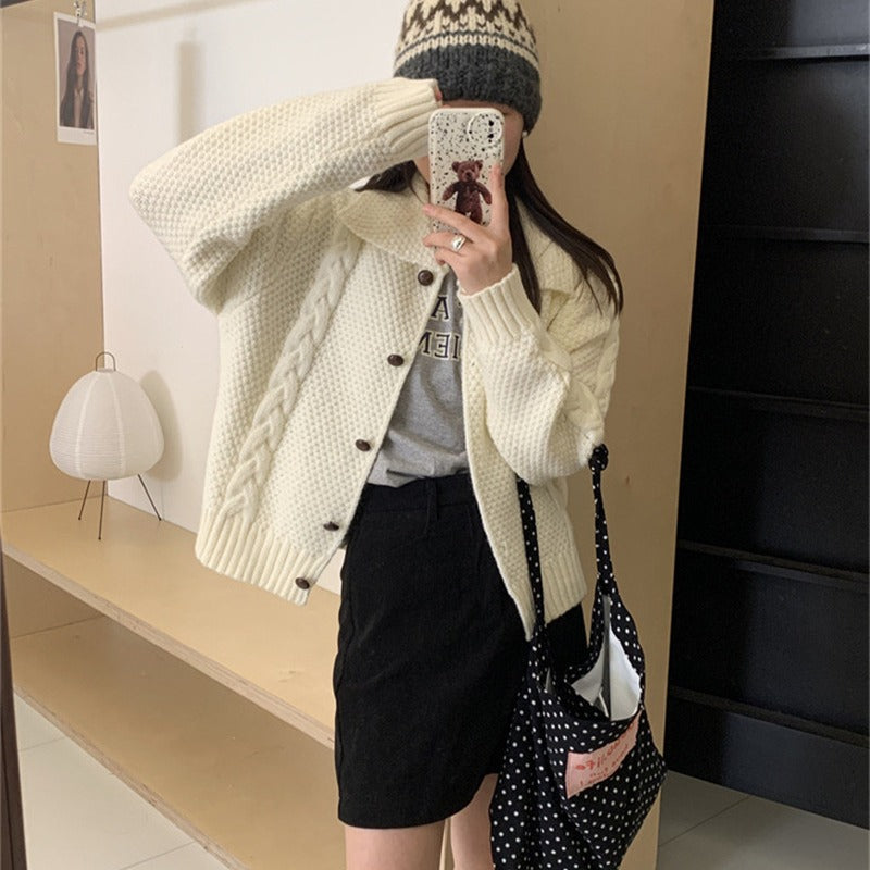 Damen gestrickte Oversized-Jacke mit Zopf- und Strukturdesign Drune