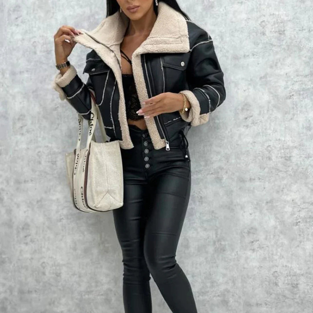 Drune | Schwarze Lederjacke mit Teddyfutter