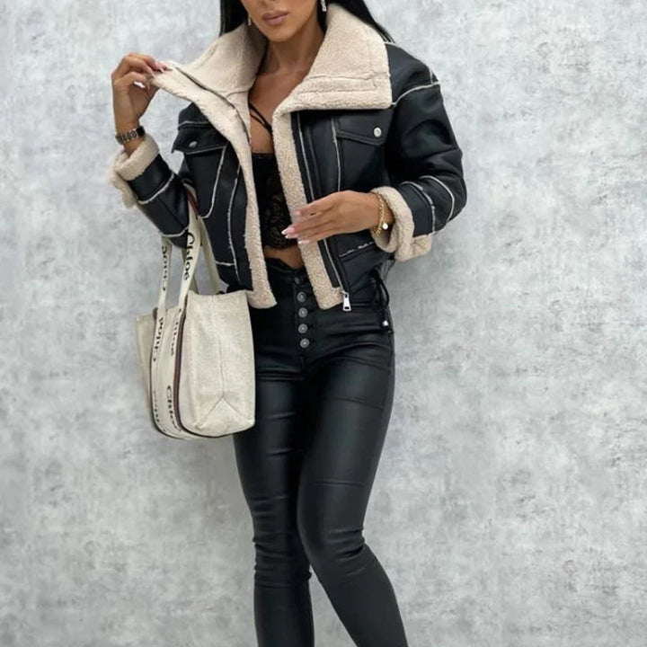 Drune | Schwarze Lederjacke mit Teddyfutter