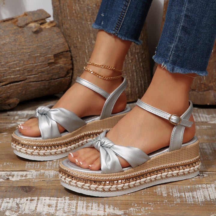 Damen Komfortable Plateau-Sandalen mit Knoten-Detail Drune