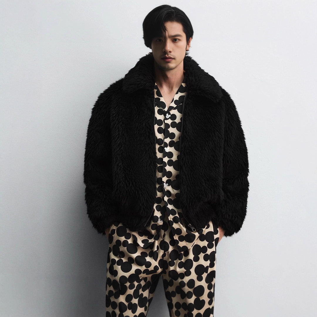 Herren Kurzblouson aus Faux-Fur mit Reißverschluss und kastigem Schnitt Drune