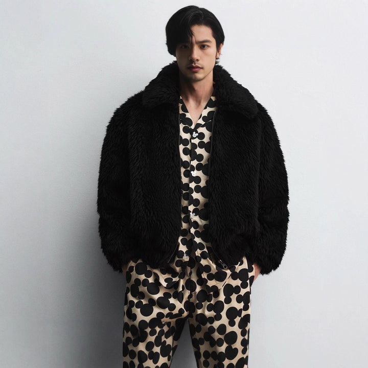 Herren Kurzblouson aus Faux-Fur mit Reißverschluss und kastigem Schnitt Drune