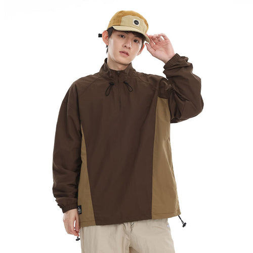 Herren leichter Nylon-Anorak mit Halbreißverschluss, Kordelzugsaum und Raglanärmeln Drune