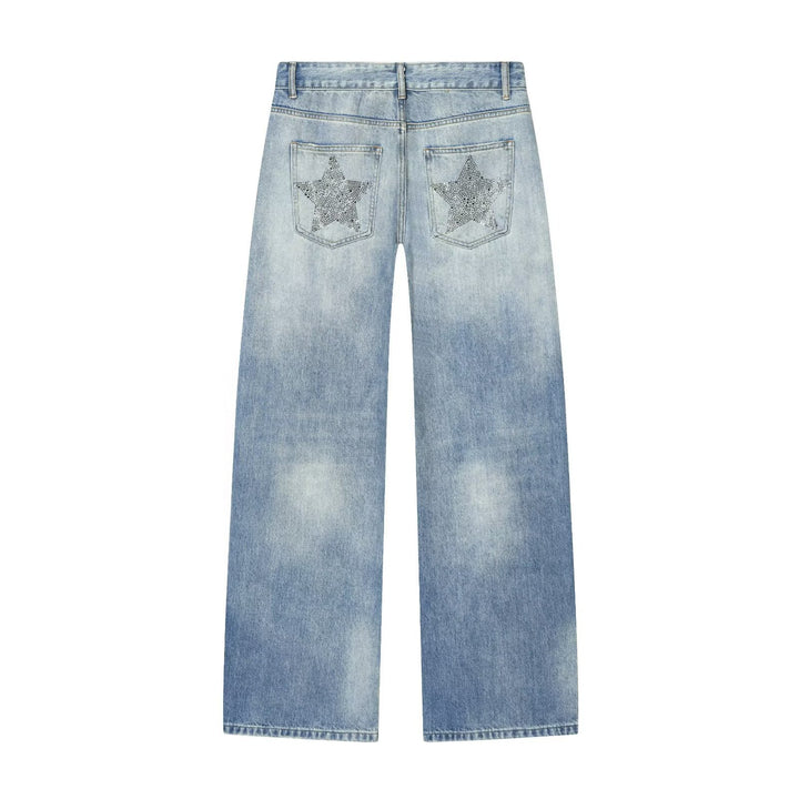 Damen nan weite Highwaist-Jeans mit Stern-Applikationen und Five-Pocket-Schnitt Drune