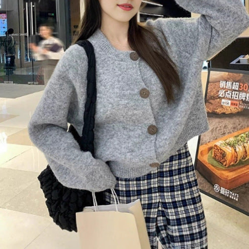 Damen Modische Strickjacke mit Knöpfen Drune