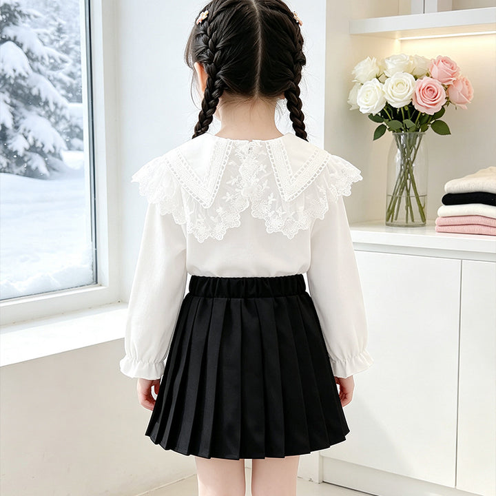 Mädchen Bluse mit romantischem Rüschenkragen und edlen Stickereien Drune