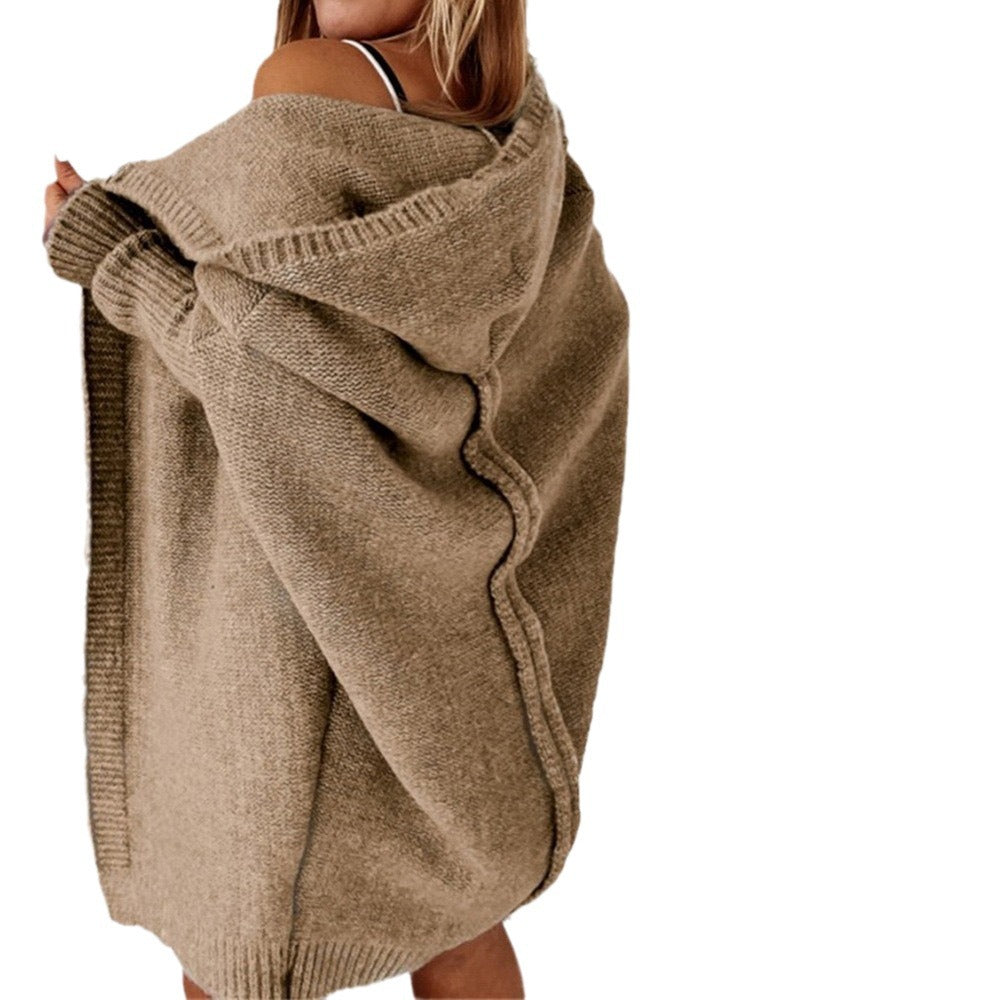 Damen Longline Kapuzen-Strickcardigan mit offener Front Drune