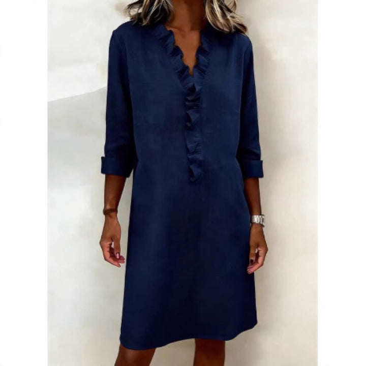 Damen Freizeitkleid mit Rüschen und V-Ausschnitt Drune