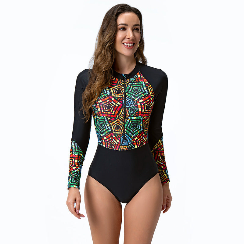 Damen Surfanzug mit langem Arm und stylischem geometrischem Design Drune
