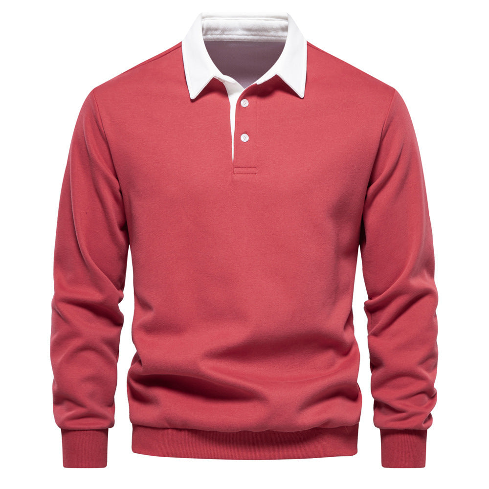 Herren nan elegantes Langarm-Poloshirt mit Kontrastkragen Drune