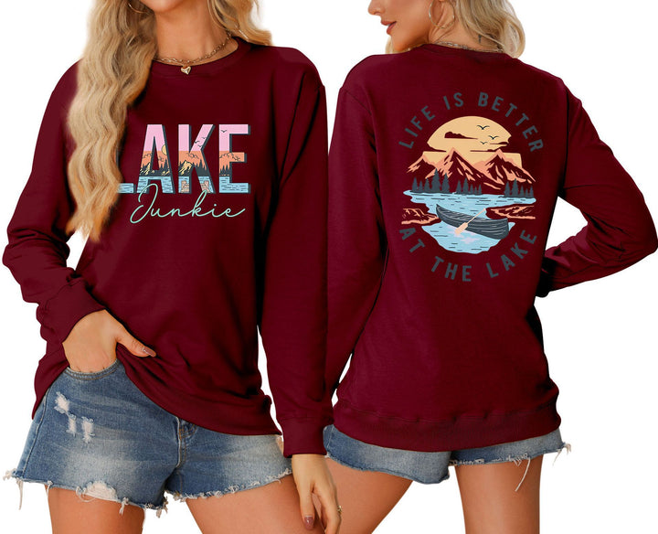 Damen Langarmshirt mit kreativem Lake-Motiv und lässiger Passform Drune