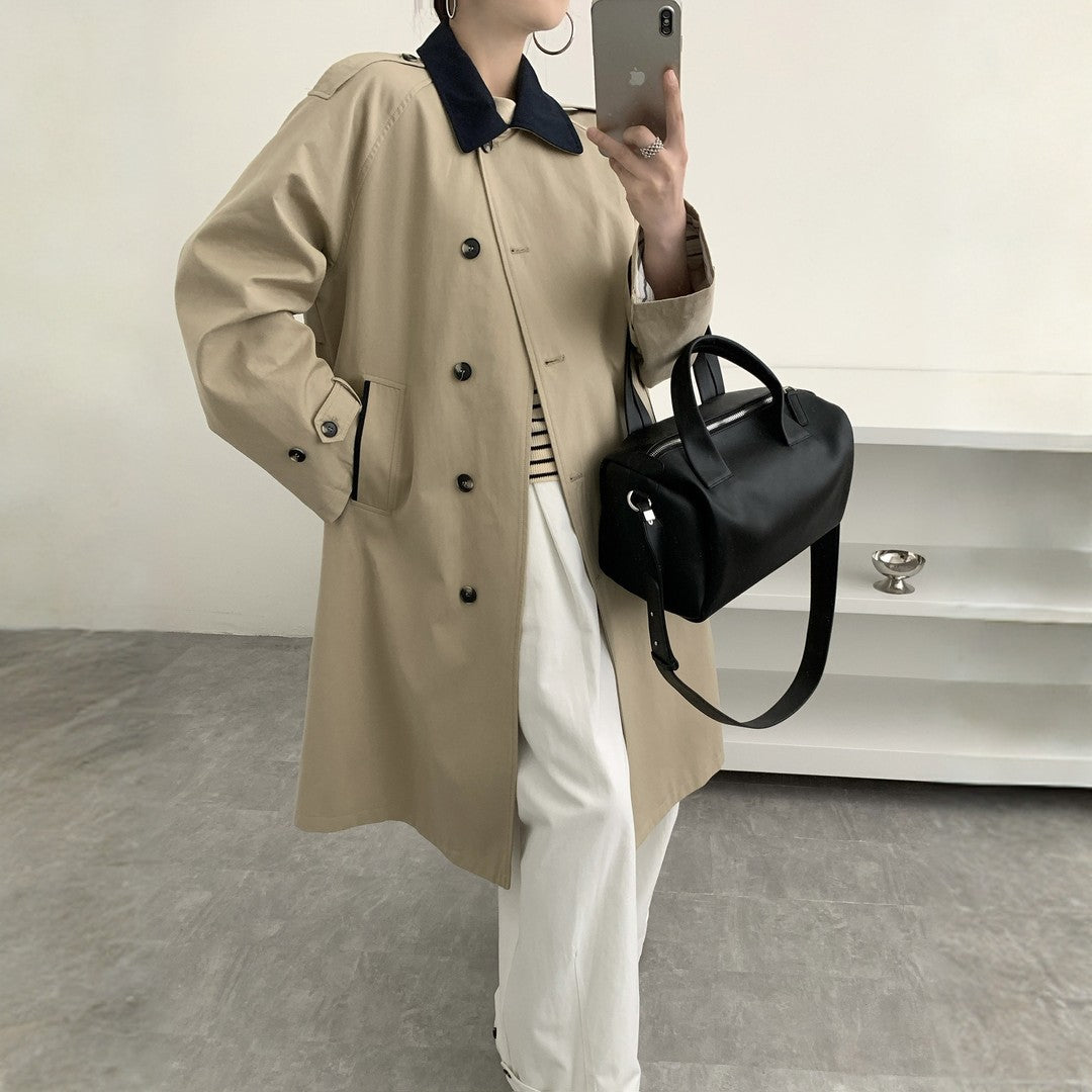 Damen Langer Wasserabweisender Trenchcoat mit Rückencape und Stehkragen Drune