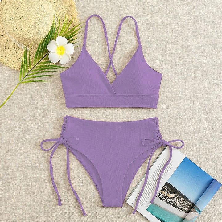 Damen Hochtaillierter Bikini mit verstellbaren Schnürdetails Drune