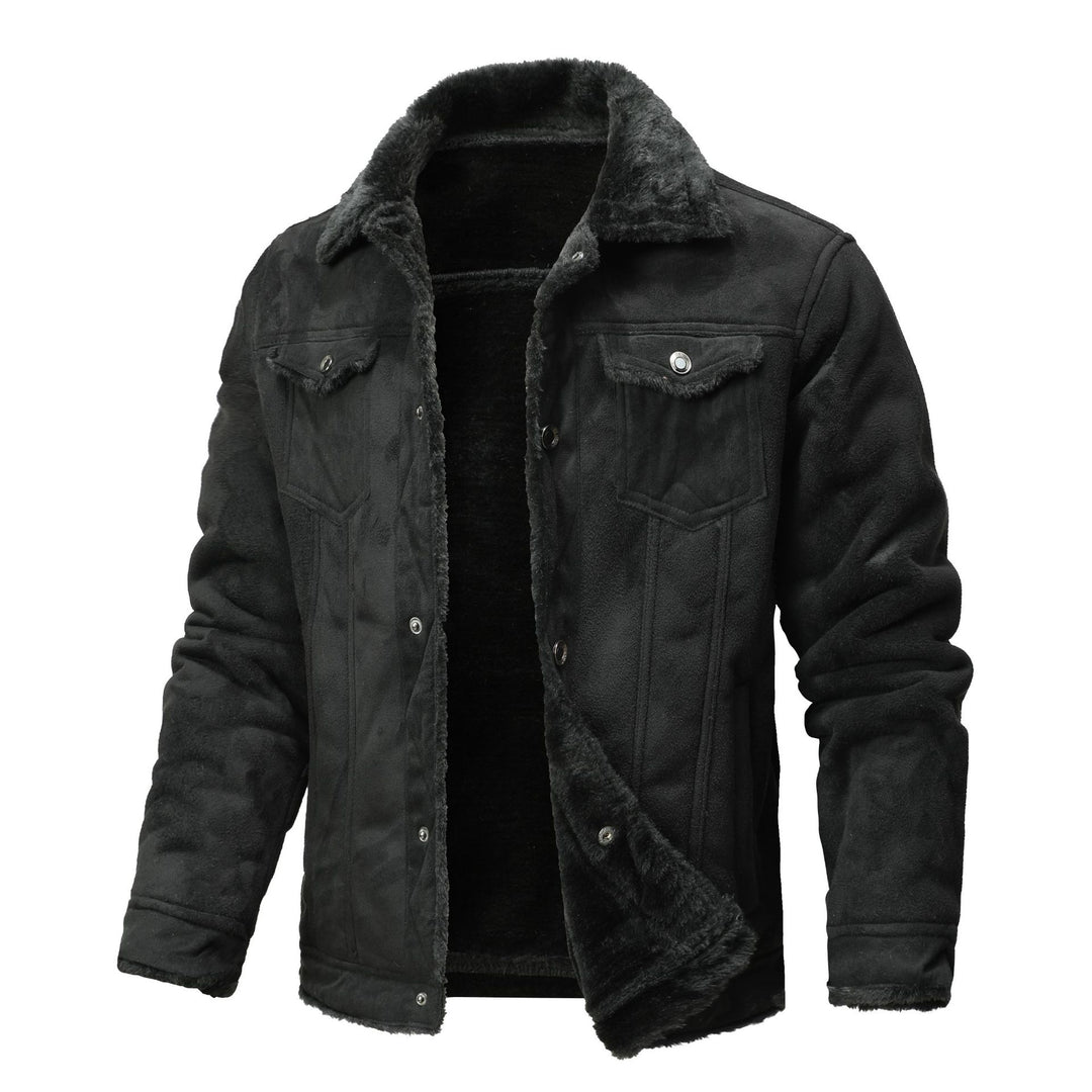 Herren Wildleder-Imitat Truckerjacke mit Sherpa-Futter Drune