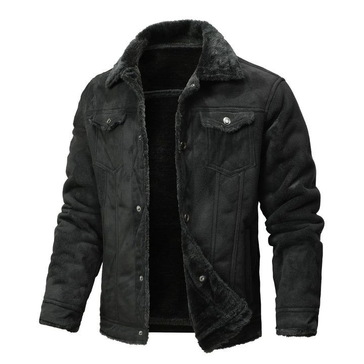 Herren Wildleder-Imitat Truckerjacke mit Sherpa-Futter Drune