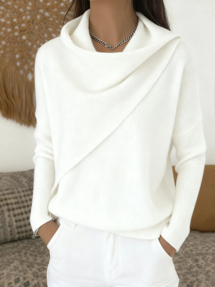 Damen Asymmetrischer Grobstrick-Pullover mit Schalkragen Drune