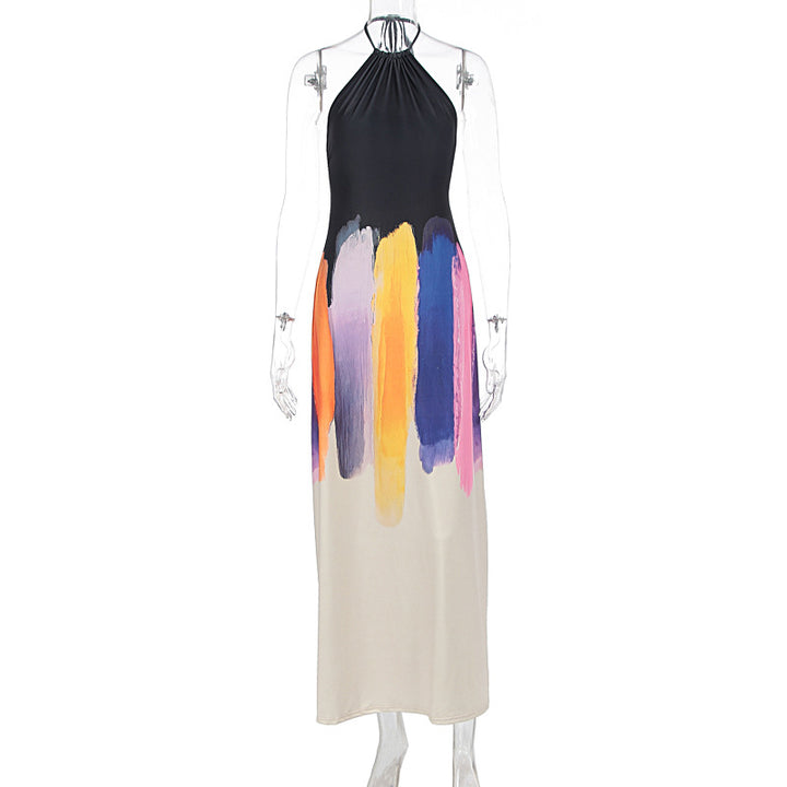 Damen Elegantes Maxikleid mit hochgeschlossenem Design und kreativem Farbverlauf Drune