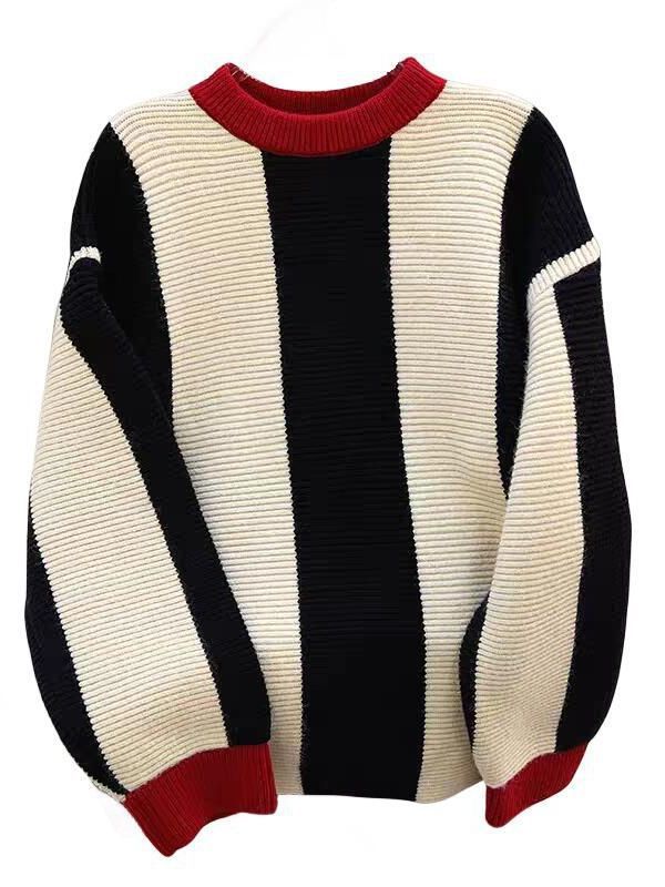 Damen Grobstrickpullover mit grafischem Streifenmuster und weitem Schnitt Drune