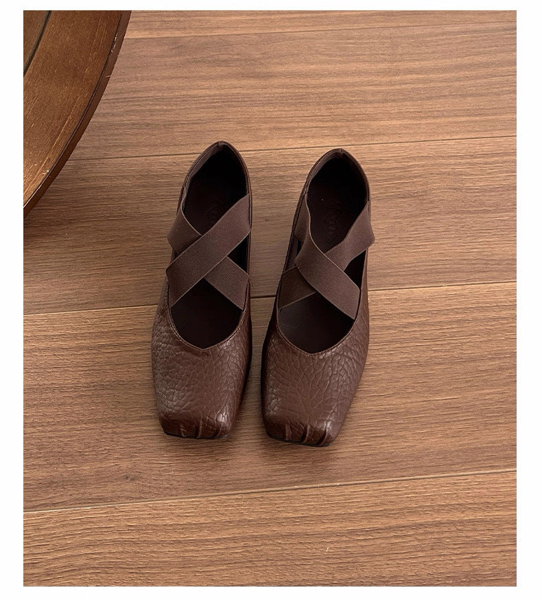 Damen Elegante Ballerinas mit dehnbarem Überkreuz-Riemen Drune