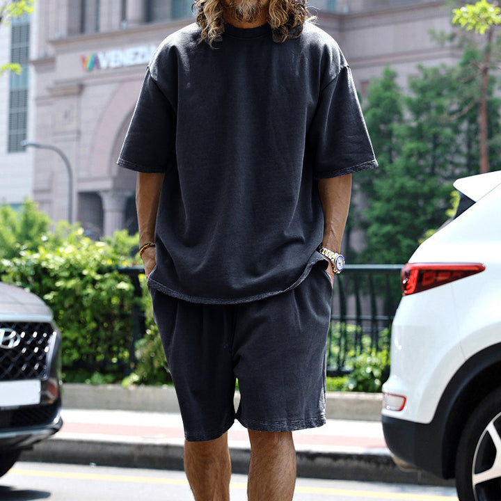 Herren nan oversized Loungewear-Set mit Boxy-Shirt Kordelbund-Bermuda und weichem Baumwollmix Drune