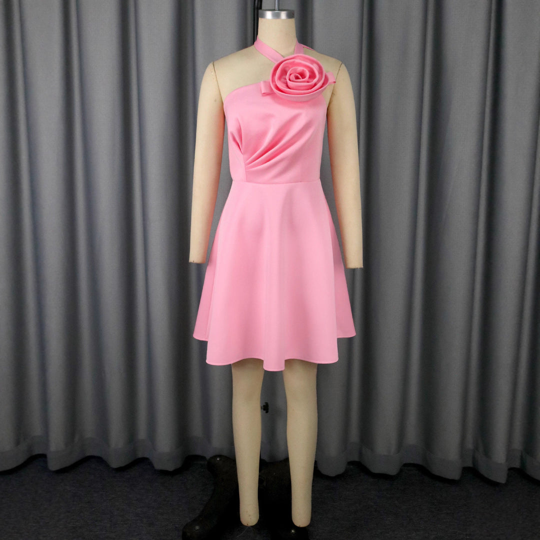 Damen A-Linien Cocktailkleid mit dekorativer Rosenapplikation Drune