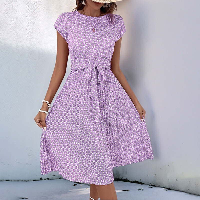 Damen Midikleid mit asymmetrischem Saum und dekorativem Bindegürtel Drune