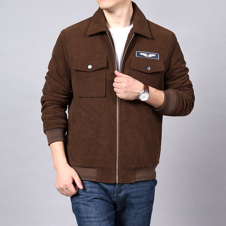 Herren Cord‑Workerjacke im Hemdjacken‑Look mit Brustpattentaschen und Reißverschluss Drune