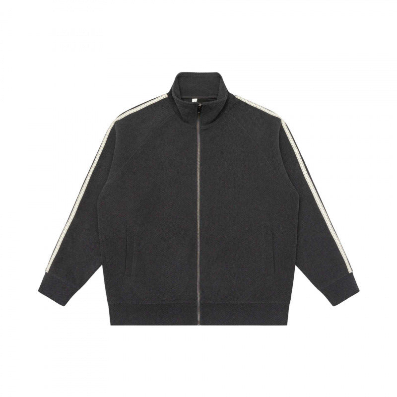 Unisex Oversize-Teddyfleece-Zippjacke mit Stehkragen und Kontraststreifen Drune