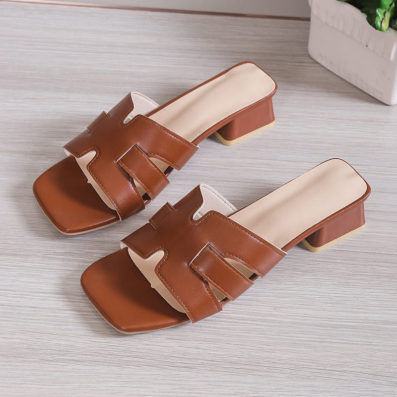 Damen Slip-On Mules mit geflochtenen Riemen und mittelhohem Blockabsatz Drune