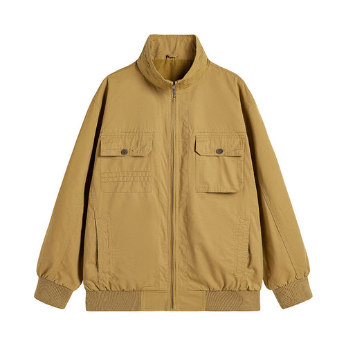 Herren Locker geschnittene Canvas-Überwurfjacke mit Stehkragen und aufgesetzten Pattentaschen Drune