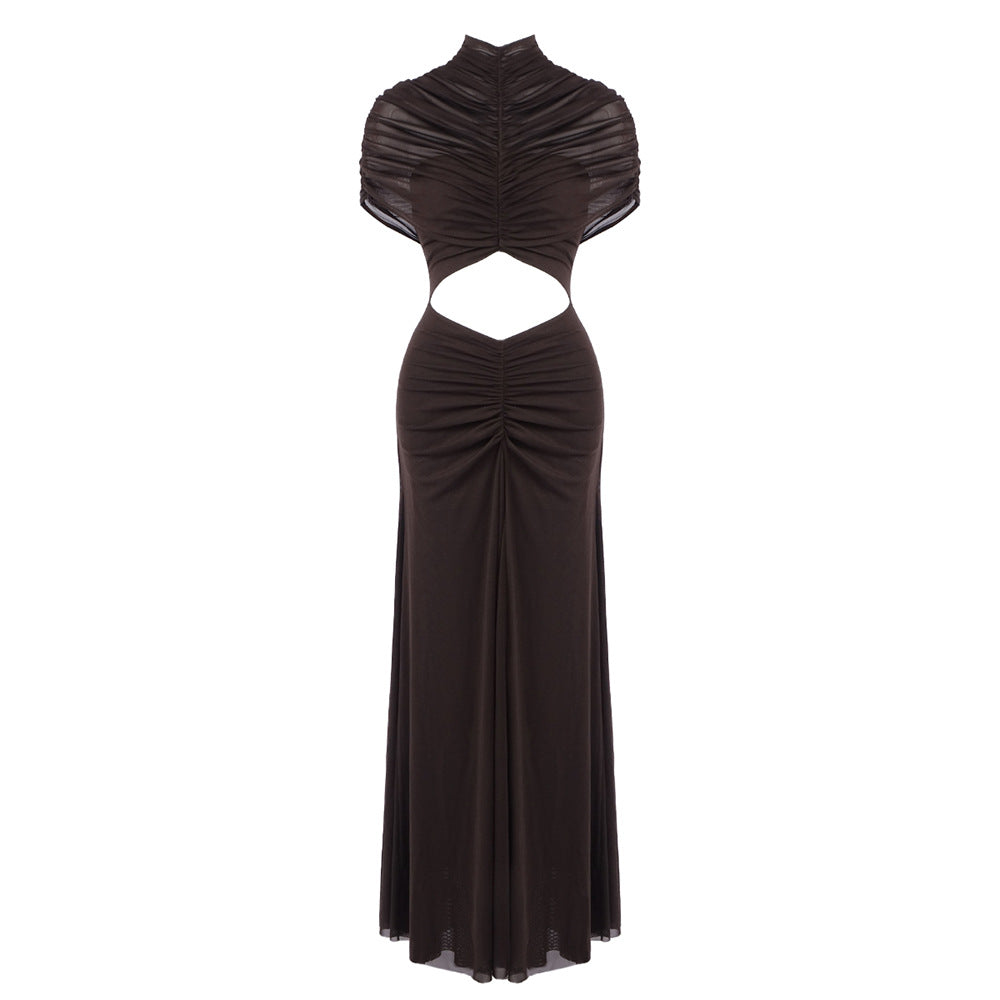 Damen Elegantes Cut-Out Maxikleid mit hochgeschlossenem Design und raffinierten Drapierungen Drune