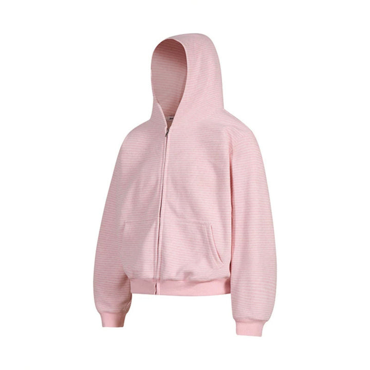 Damen Kurz geschnittene Kapuzen-Sweatjacke mit kurzem Bund, Streifenstruktur und Reißverschluss Drune