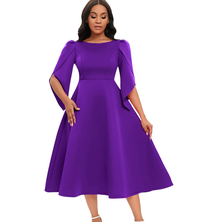 Damen Elegantes Abendkleid mit Handballenärmel und schwingendem Rock Drune