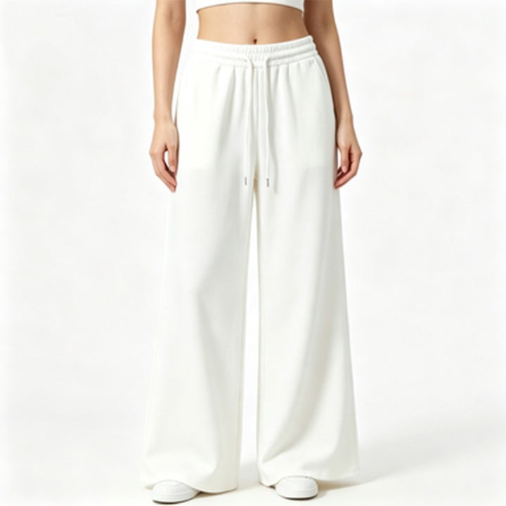 Damen nan weite High-Waist Loungehose mit elastischem Bund, Kordelzug und fließendem Jersey Drune
