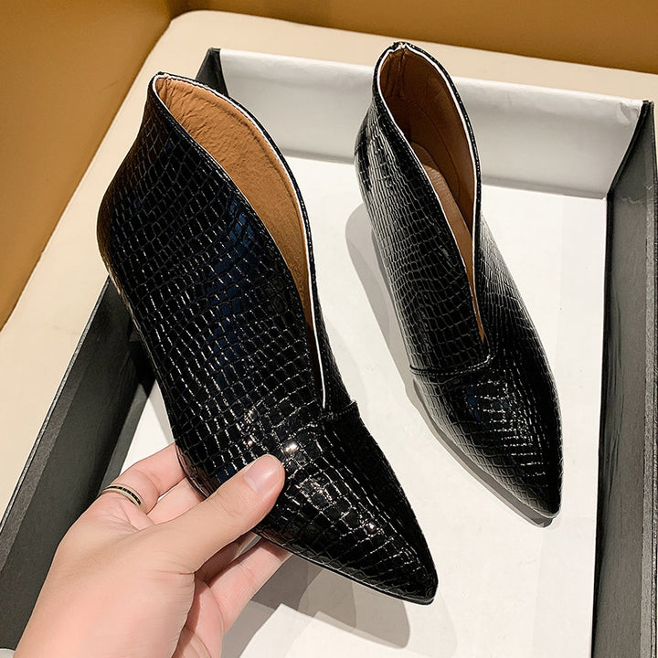 Damen nan spitze Stiefelette mit Krokoprägung und niedrigem Kittenabsatz Drune
