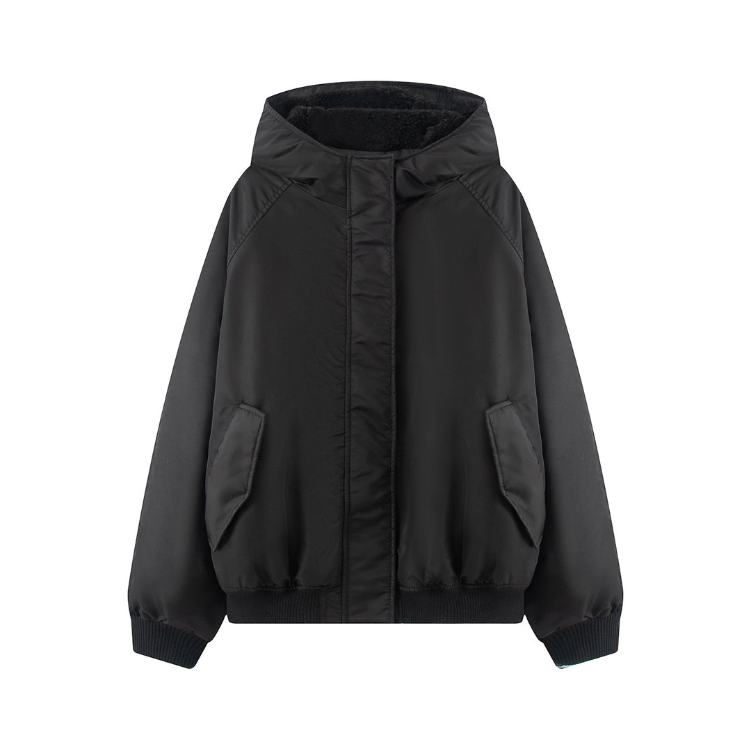 Damen nan wattierte Kapuzenjacke mit Teddyfutter, verdeckter Reißverschluss und Rippbündchen Drune