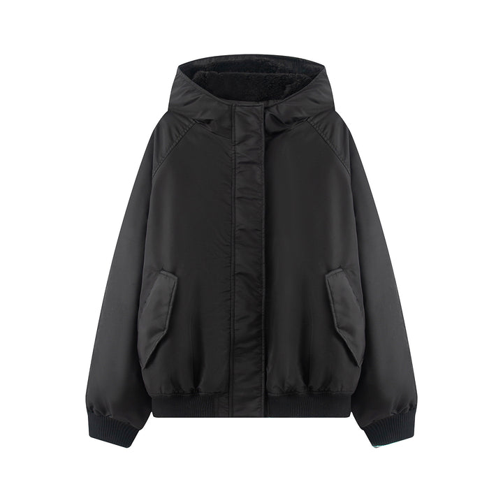 Damen nan wattierte Kapuzenjacke mit Teddyfutter, verdeckter Reißverschluss und Rippbündchen Drune