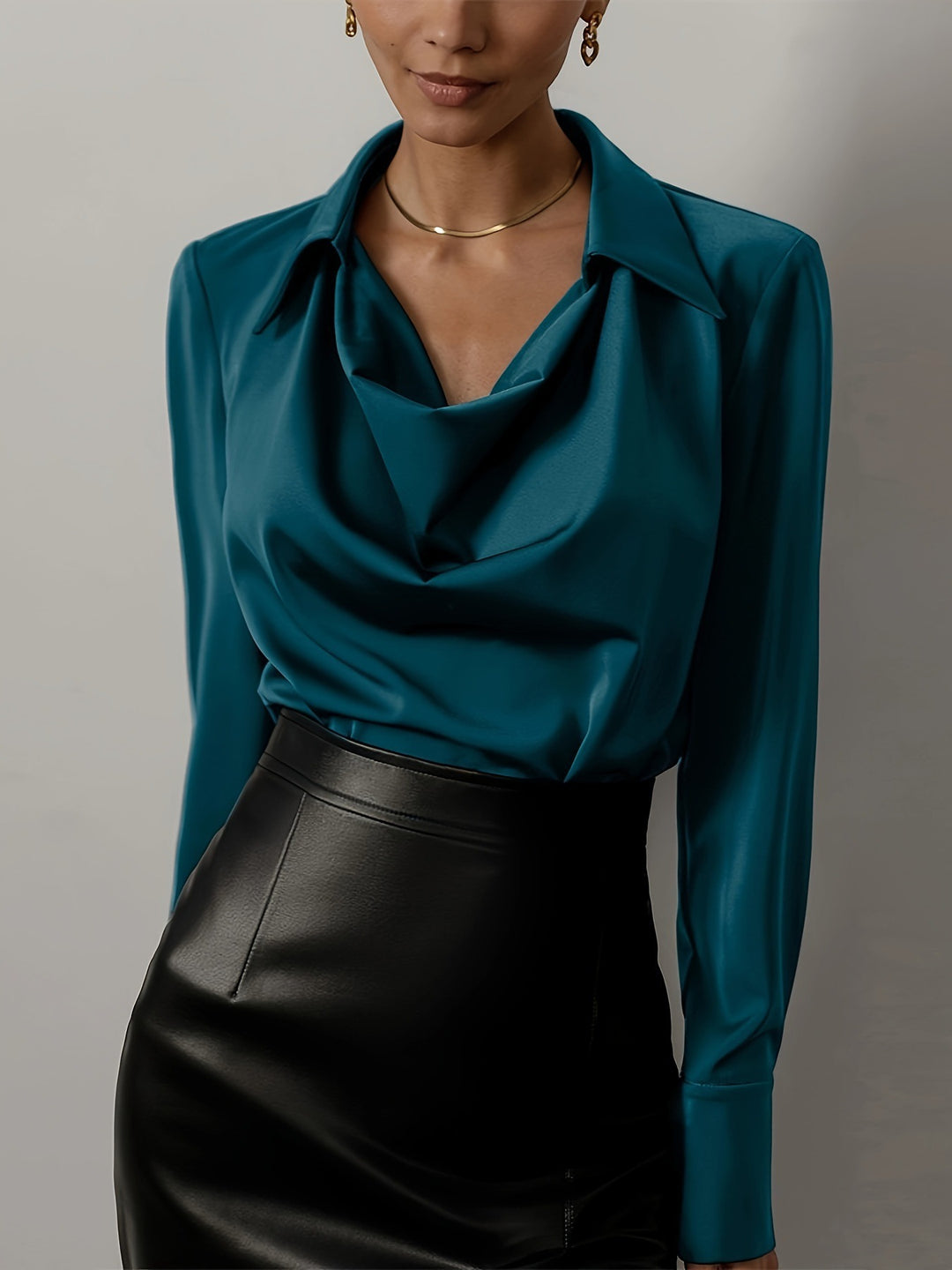 Damen Elegante Bluse mit schwungvollem Ausschnitt und langem Arm Drune
