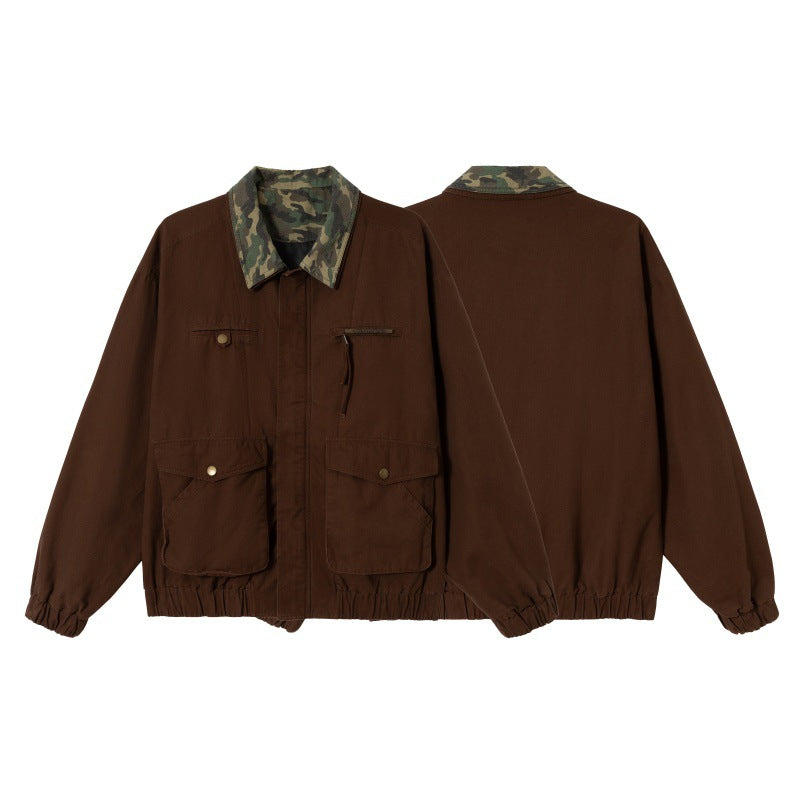 Herren Boxy-Fieldblouson mit Camouflage-Kragen, Pattentaschen und elastischem Saum Drune