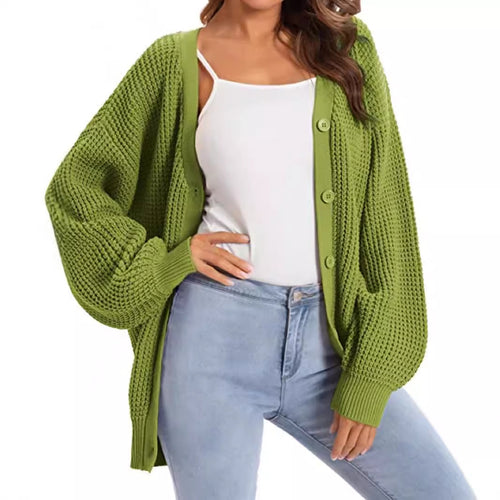 Damen modischer Strickcardigan mit luftigen Ärmeln und Knopfdetail Drune
