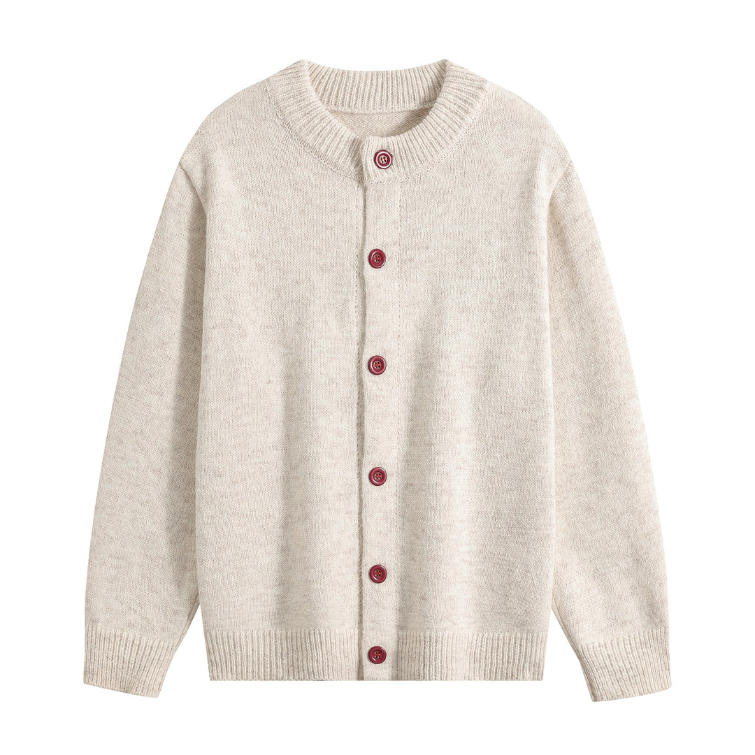 Damen Oversize-Strickjacke mit Rundhalsausschnitt, Rippsaum & Kontrastknöpfen Drune